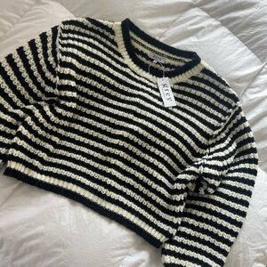 NWT Black and White Striped Women's Crew Neck Sweater
